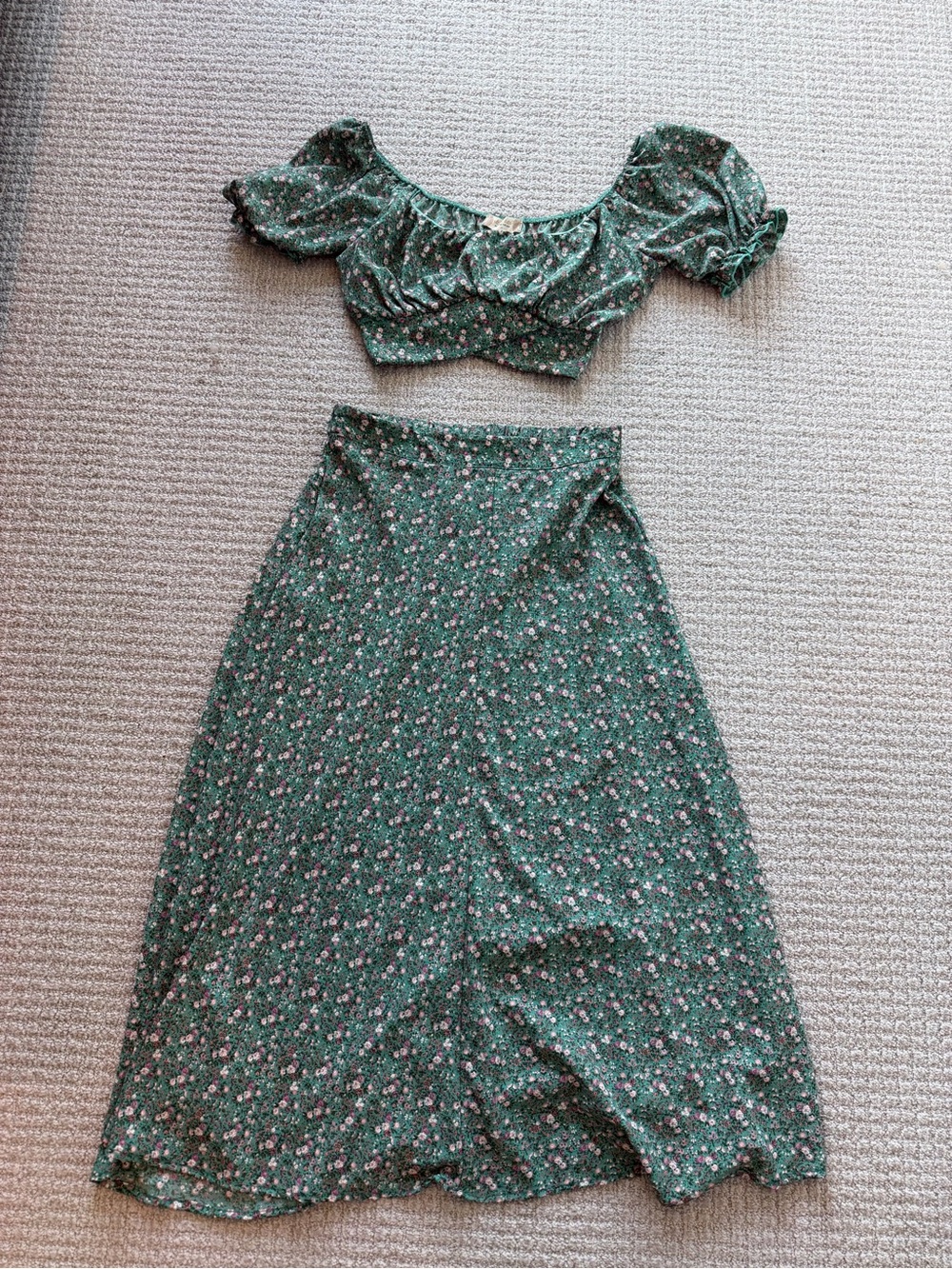 Altar’d State Green Floral Midi Skirt & Top Set in M
